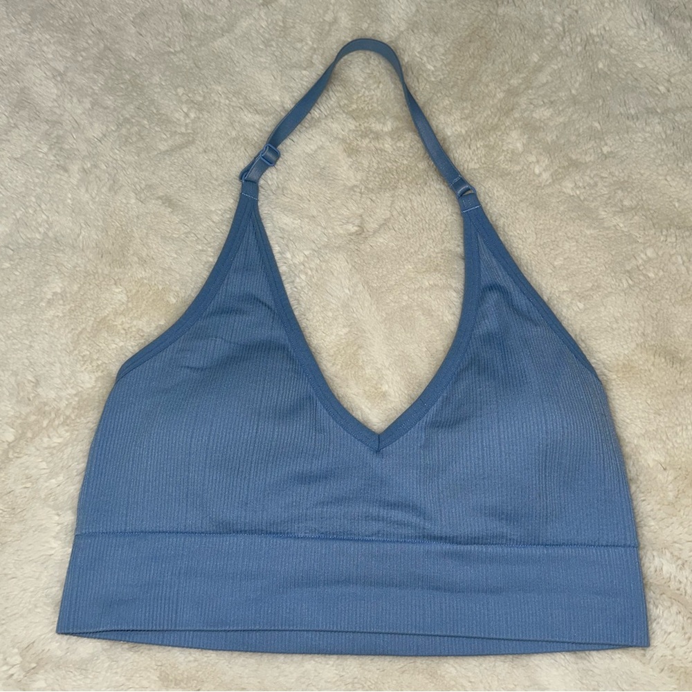 Victoria’s Secret PINK blue vneck halter top sports bra